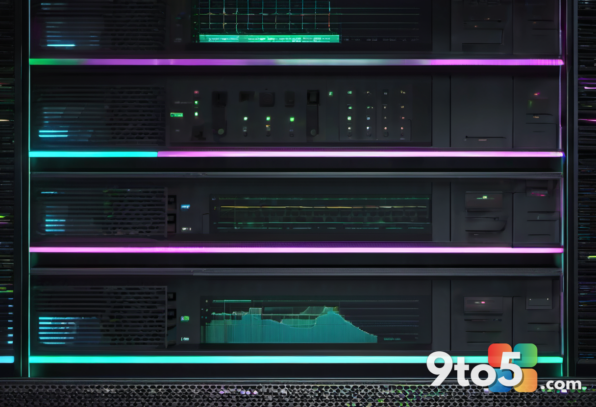 A close-up of a modern server rack with glowing indicator lights, representing backend infrastructure managing multiple 