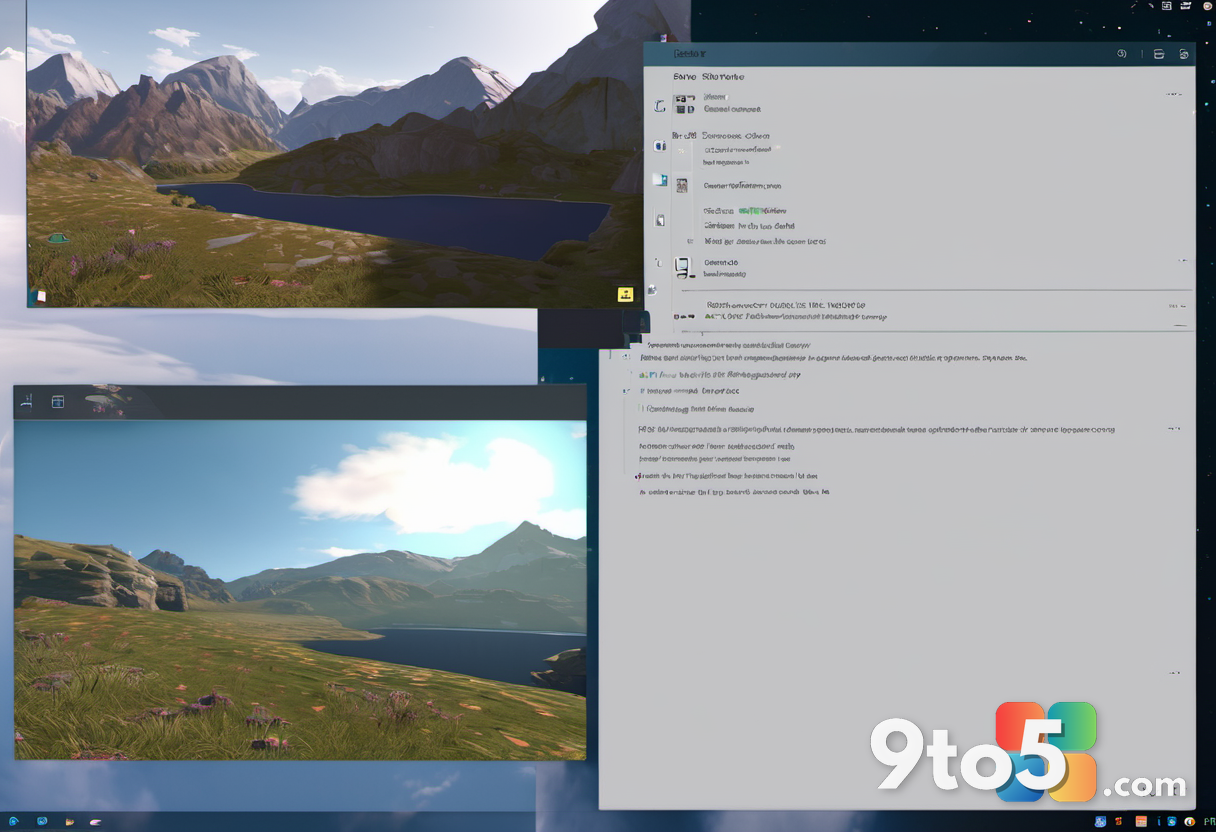 A split screen comparison showing a high-quality AI-generated landscape on the left and a low-resolution, pixelated in-g