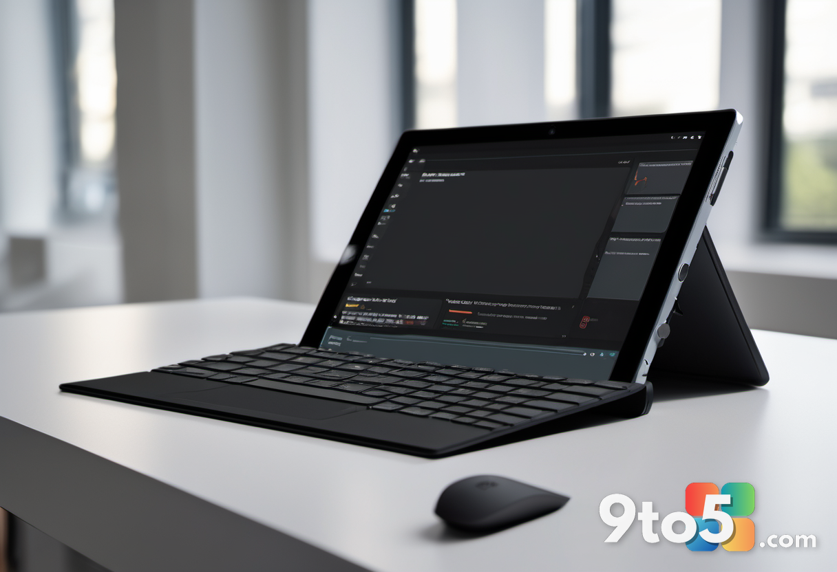 Close-up shot of hands typing on a black Surface Pro Flex Keyboard attached to a tablet, emphasizing the haptic trackpad