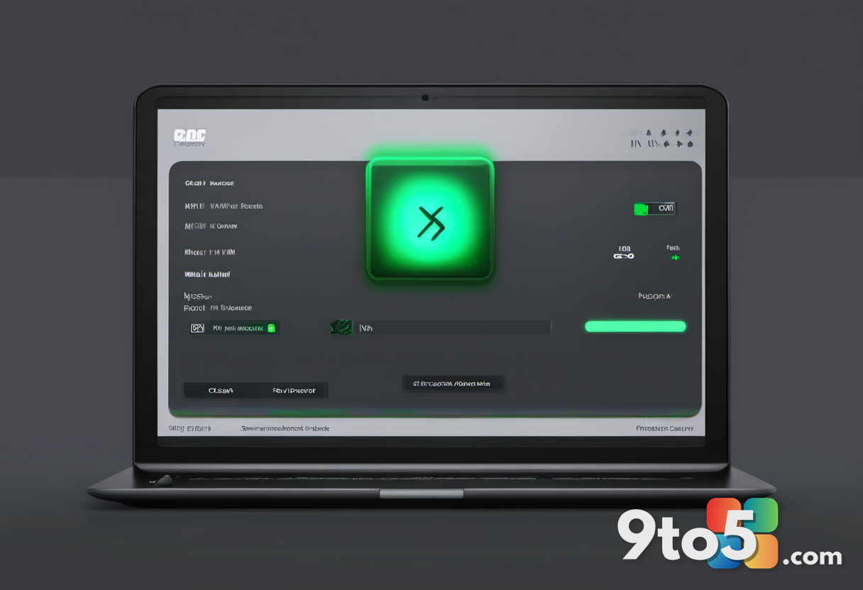 A minimalist digital illustration of a game store interface showing a single game card with a glowing green checkmark ic