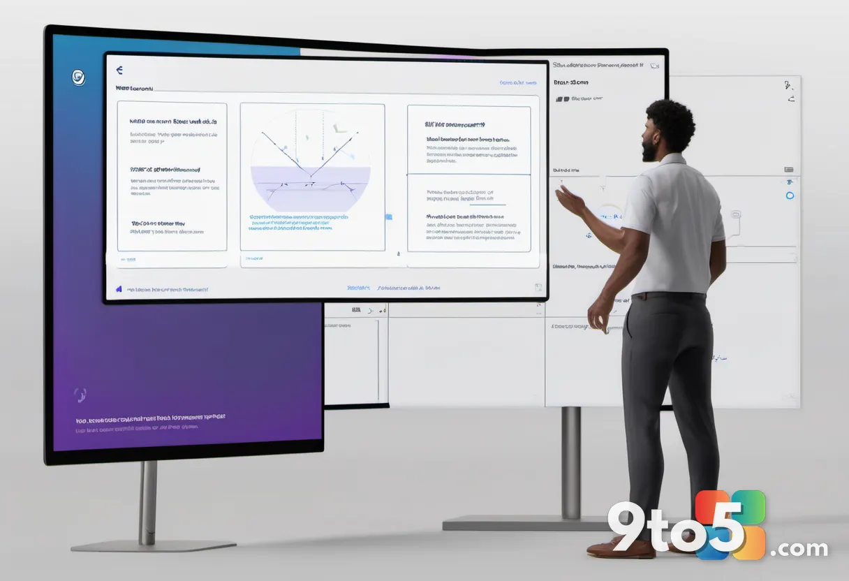 A presenter standing next to a large screen displaying a slide deck with speaker notes visible at the bottom, holding a 