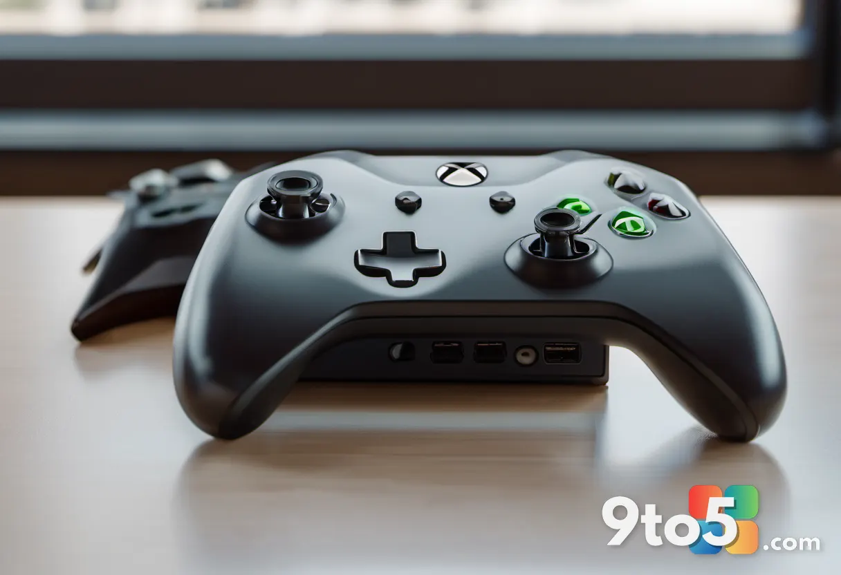 A vintage mobile game cartridge labeled Wraithborne resting on a modern desk next to a sleek Xbox controller, nostalgic 