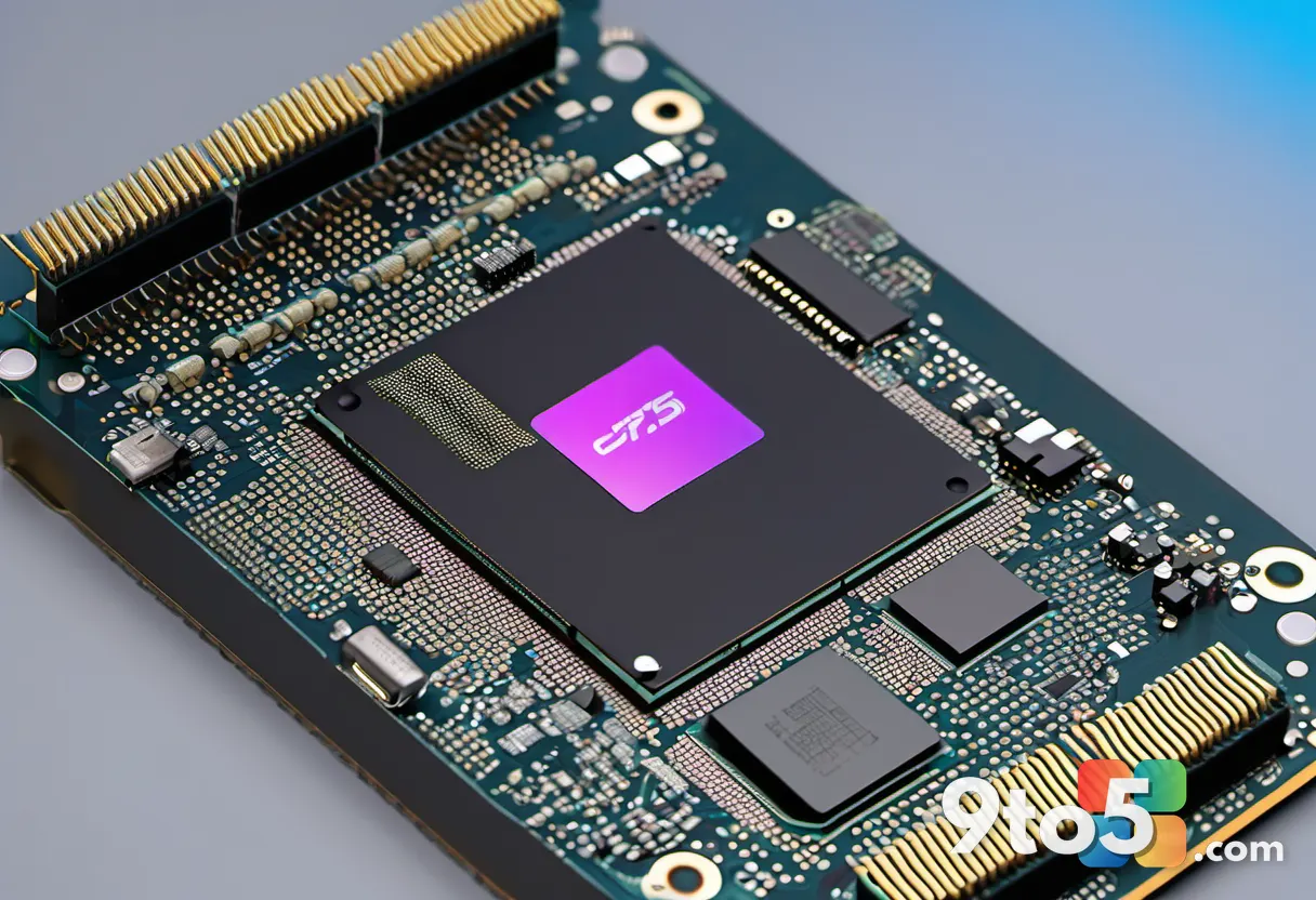 Close-up of a high-performance GPU chip with visible circuitry and heat spreaders, highlighting advanced semiconductor m