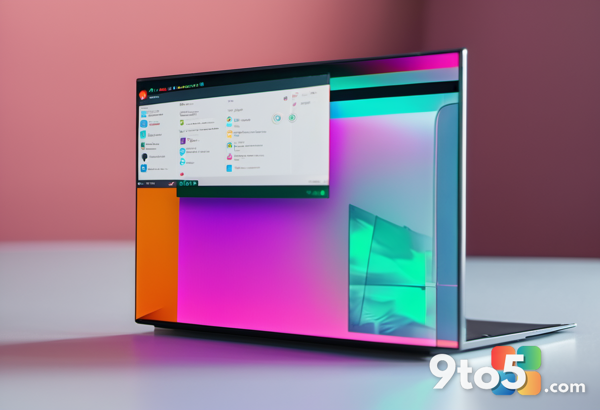A close-up of a laptop screen displaying vibrant, high-contrast colors on an OLED panel. The image shows a detailed grap