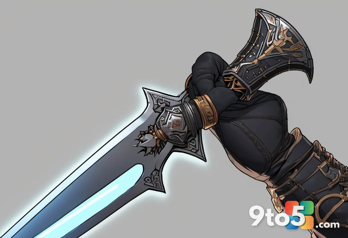A close-up, artistic rendering of a Diablo 2 character's hand holding a glowing sword, with a digital overlay of numbers