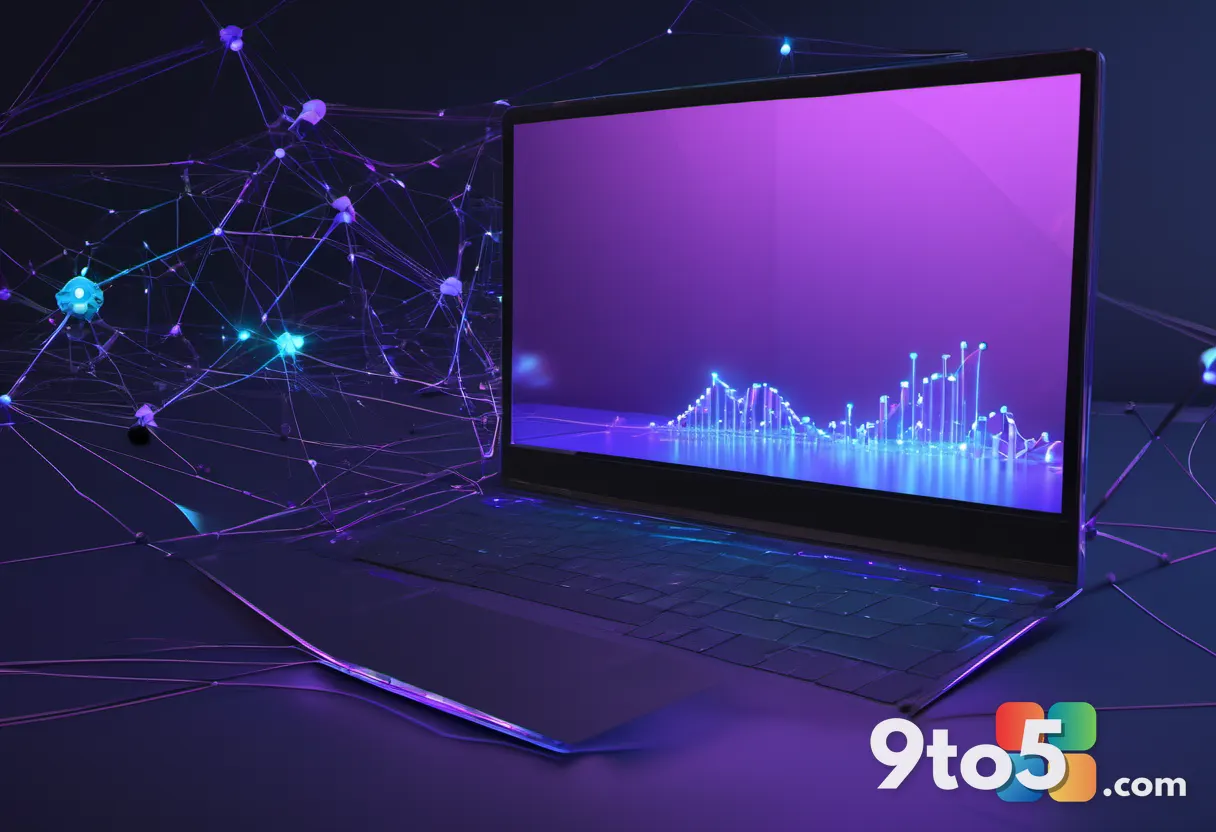 An abstract visualization of local data processing, showing glowing neural network nodes connected on a dark background 