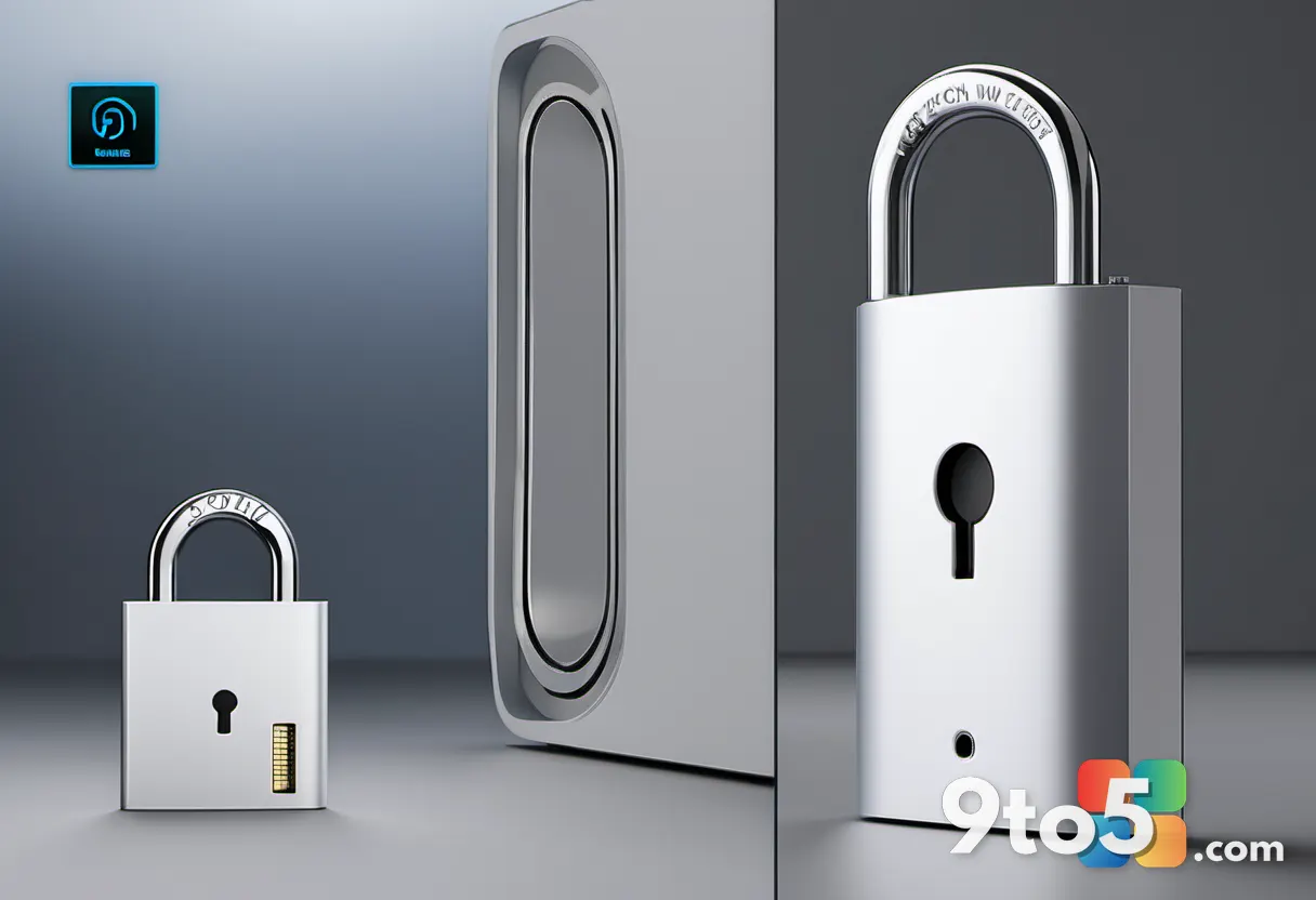 A split view of a physical lock and key on one side and a digital padlock icon on the other, symbolizing security and en