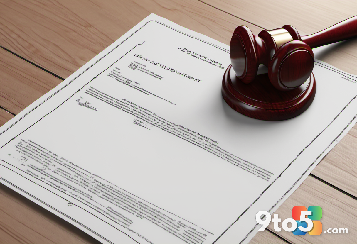 A close-up of a legal document with a red stamp reading 'Ruled Against' on a wooden desk. A gavel rests nearby, symboliz