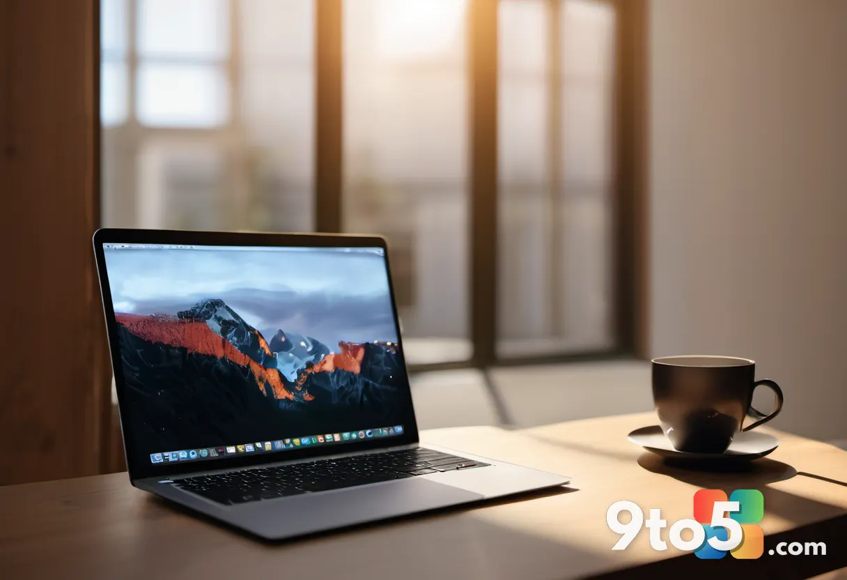 A close-up of a closed laptop on a wooden desk with a single coffee cup nearby, symbolizing paused work and uncertainty