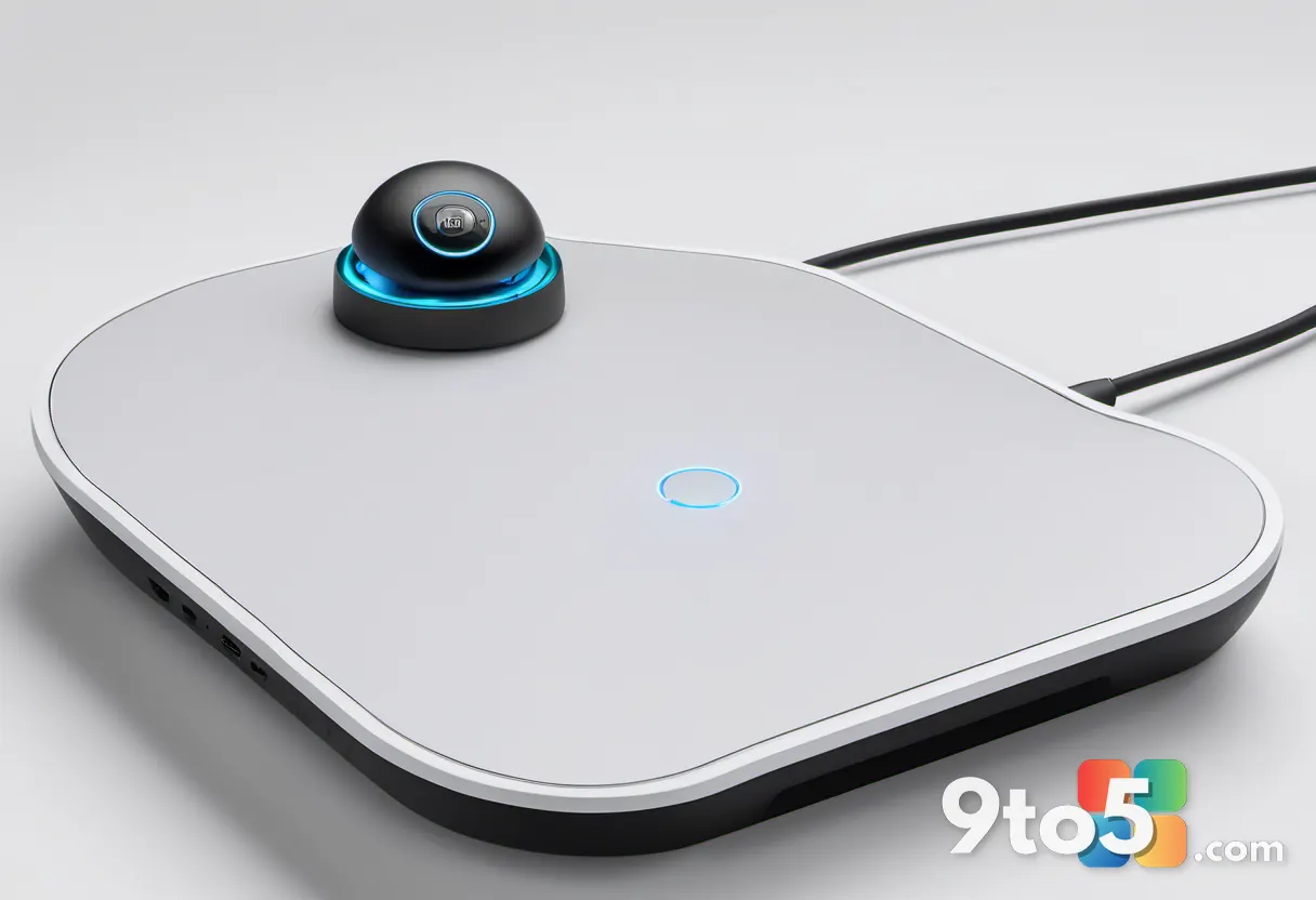 Overhead shot of the trackball's underside showing the USB-C port, power switch, and connection toggles on a clean white