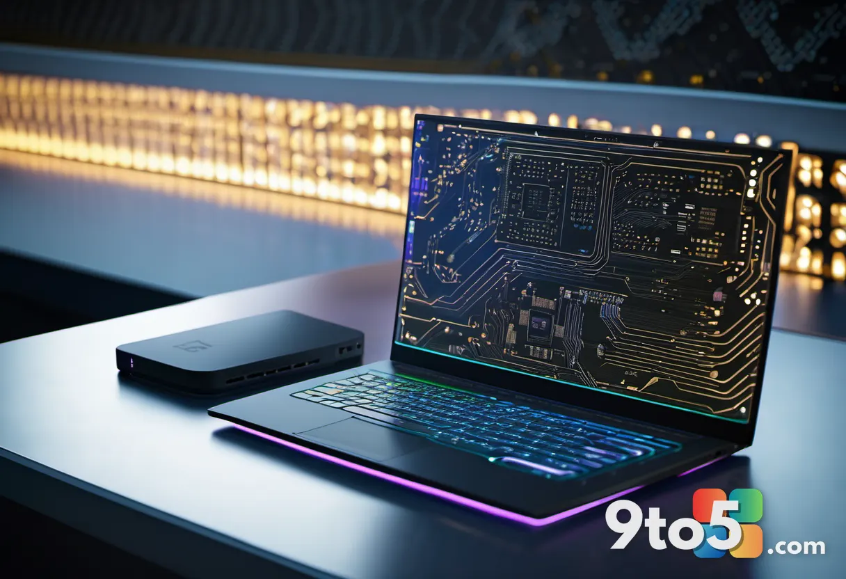 A close-up of a modern laptop chip with glowing circuit patterns, symbolizing advanced silicon design and performance, s