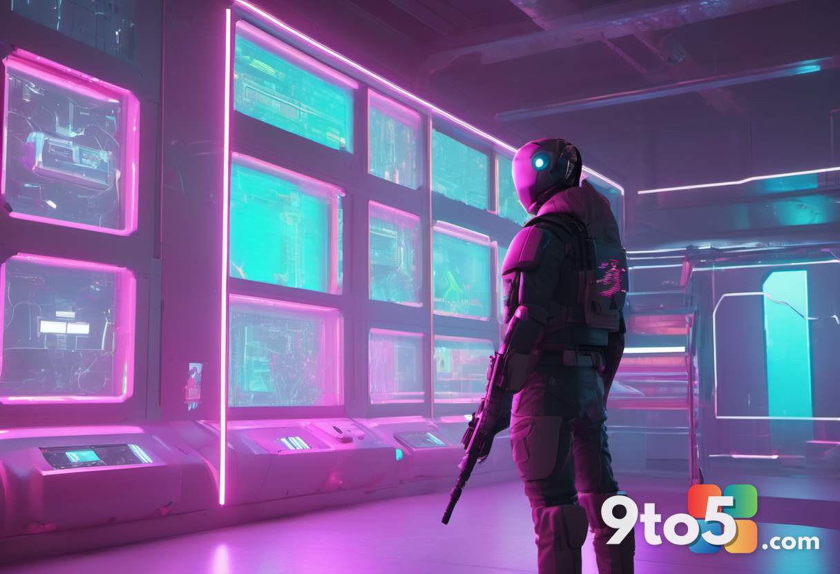 A split-screen view showing a player spraying bright neon paint onto a plain white character model to match a nearby wal