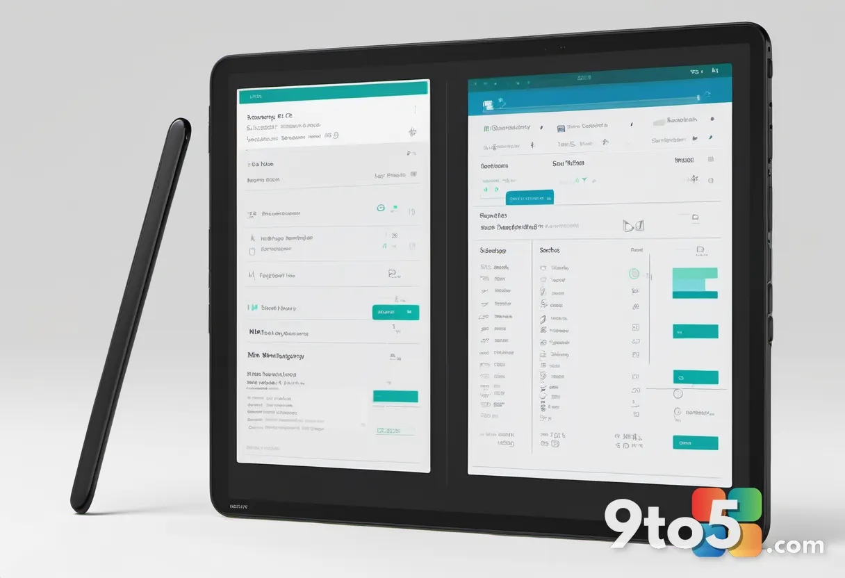 A clean comparison chart on a digital tablet screen showing two columns of features with checkmarks and crosses, modern 