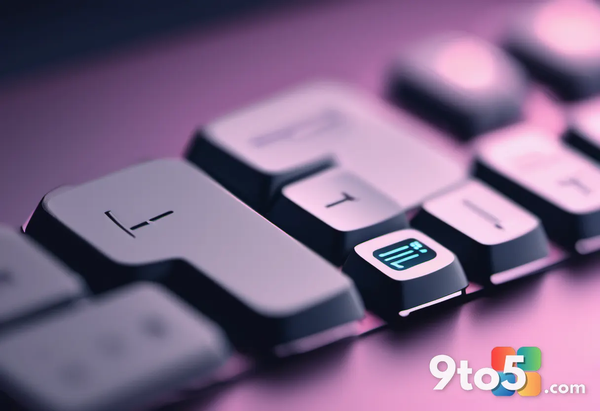 A close-up of a hand hovering over a keyboard key labeled with an abstract symbol, shallow depth of field, warm ambient 