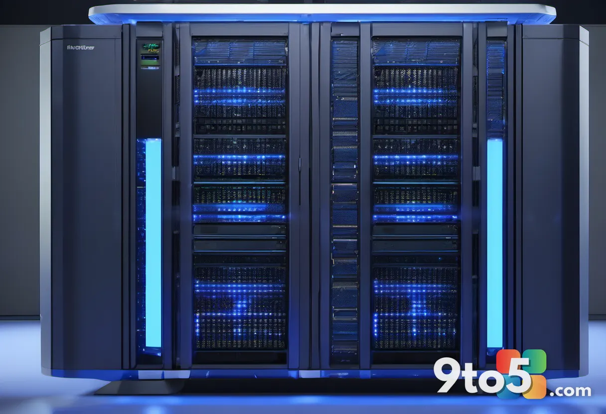 A close-up of a modern server rack with glowing blue lights, representing Azure cloud infrastructure powering scientific