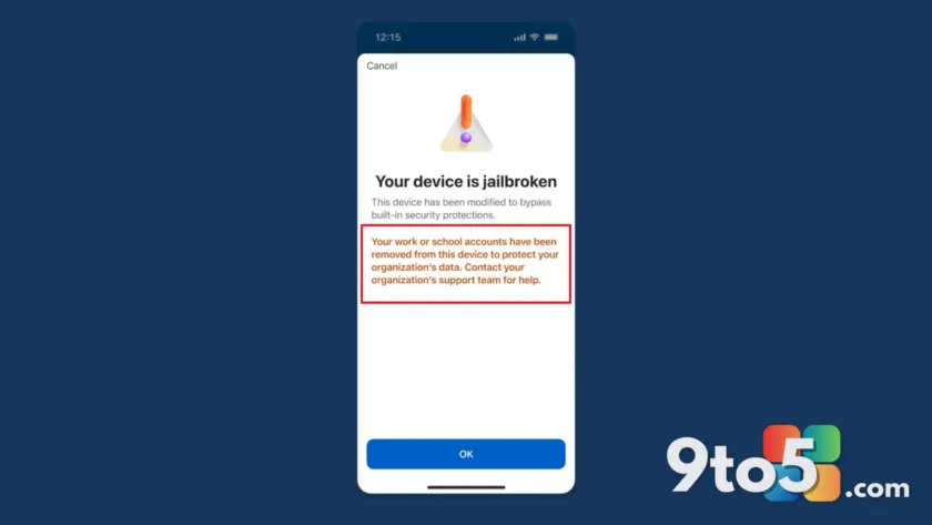 Microsoft Authenticator blocks work accounts on rooted Android and jailbroken iOS devices