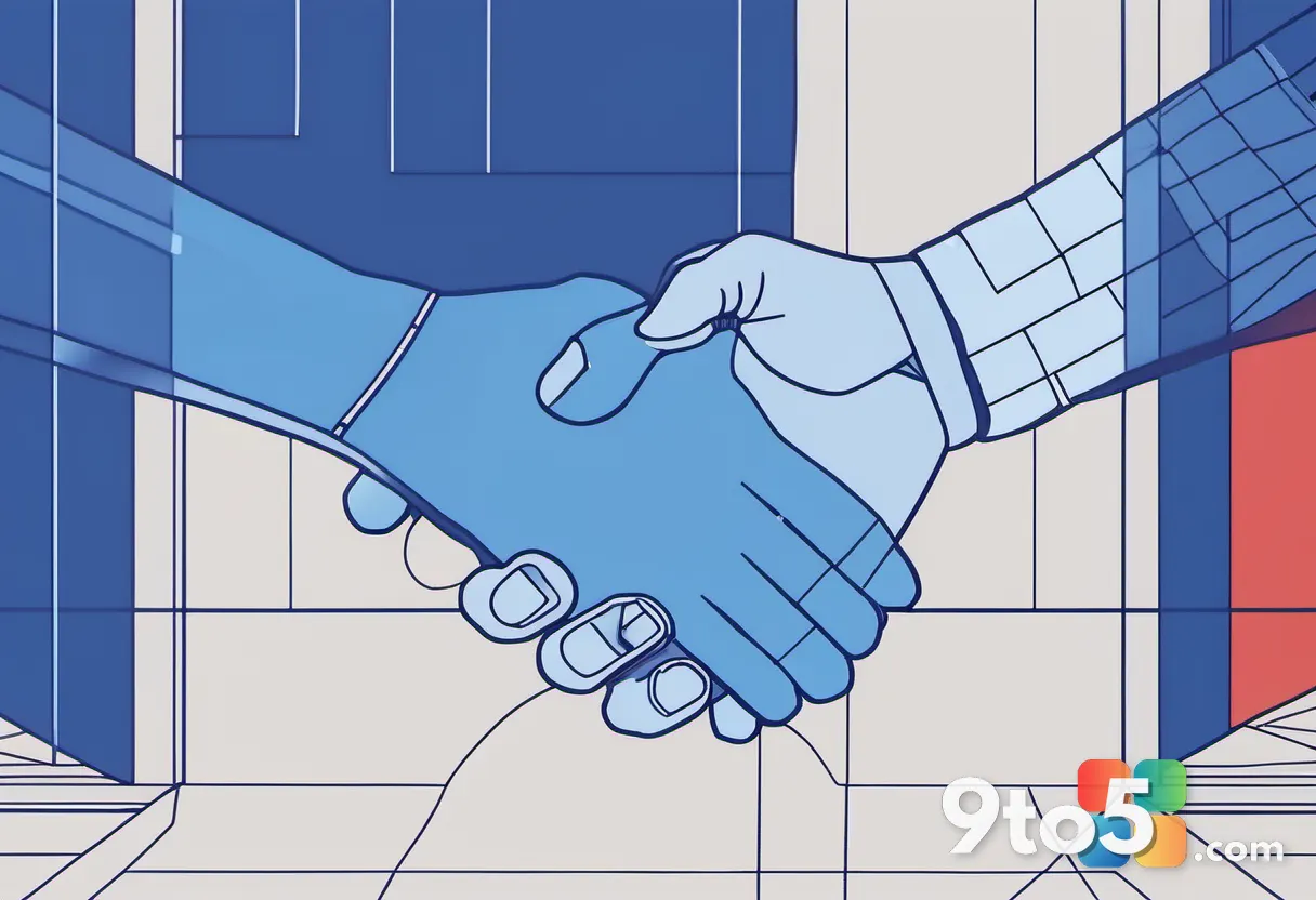 A stylized illustration of a handshake between two abstract figures, one draped in French tricolor accents and the other