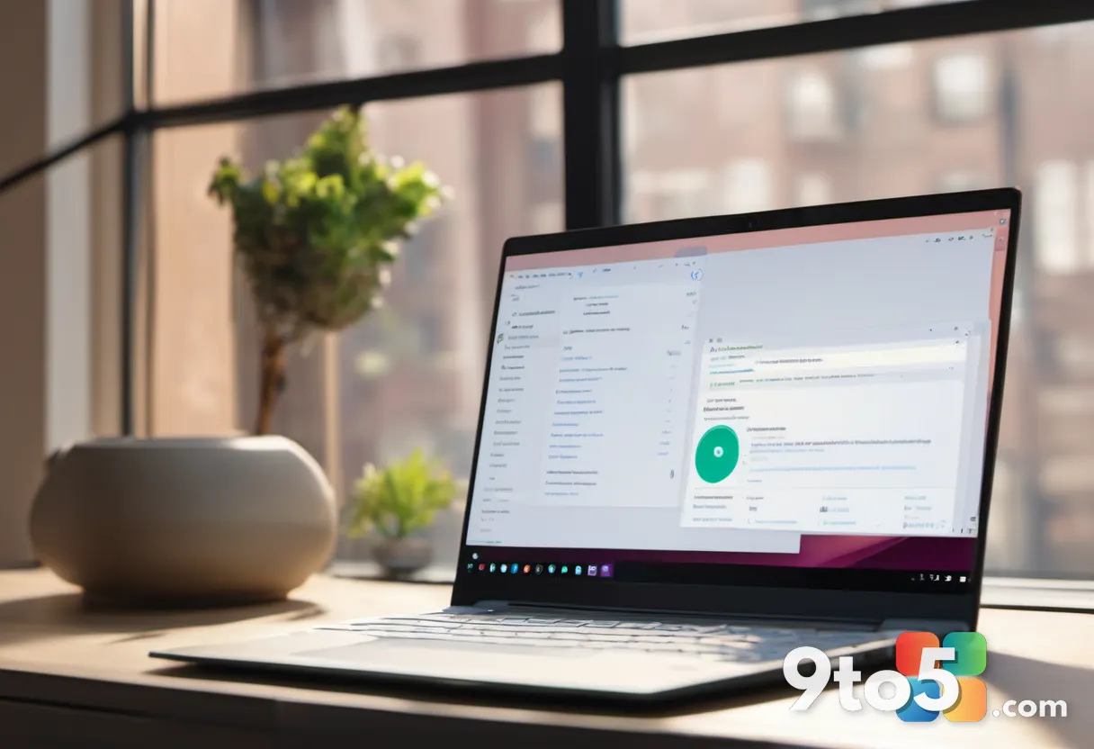 A hand adjusting settings on a Windows 11 laptop screen, soft focus background, warm indoor lighting, shot from behind t