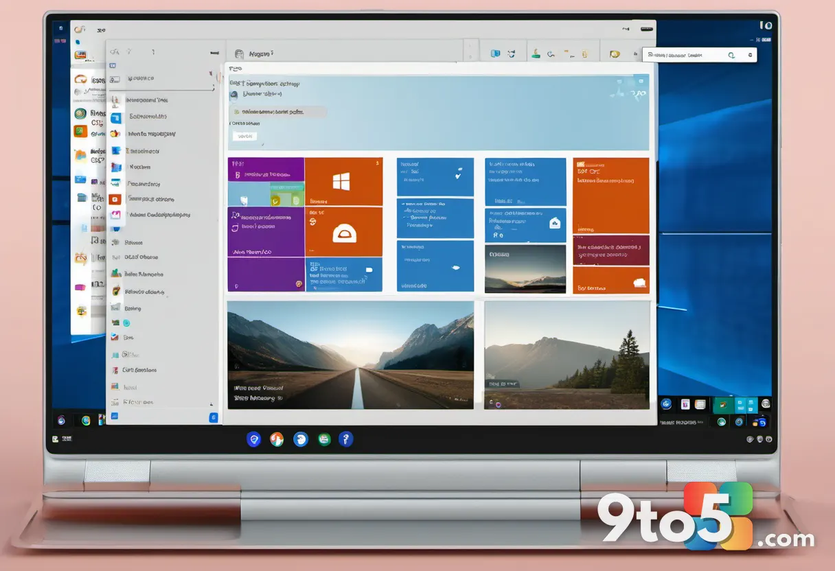 A close-up of a modern laptop screen showing the Windows 11 taskbar with multiple AI assistant icons subtly integrated i