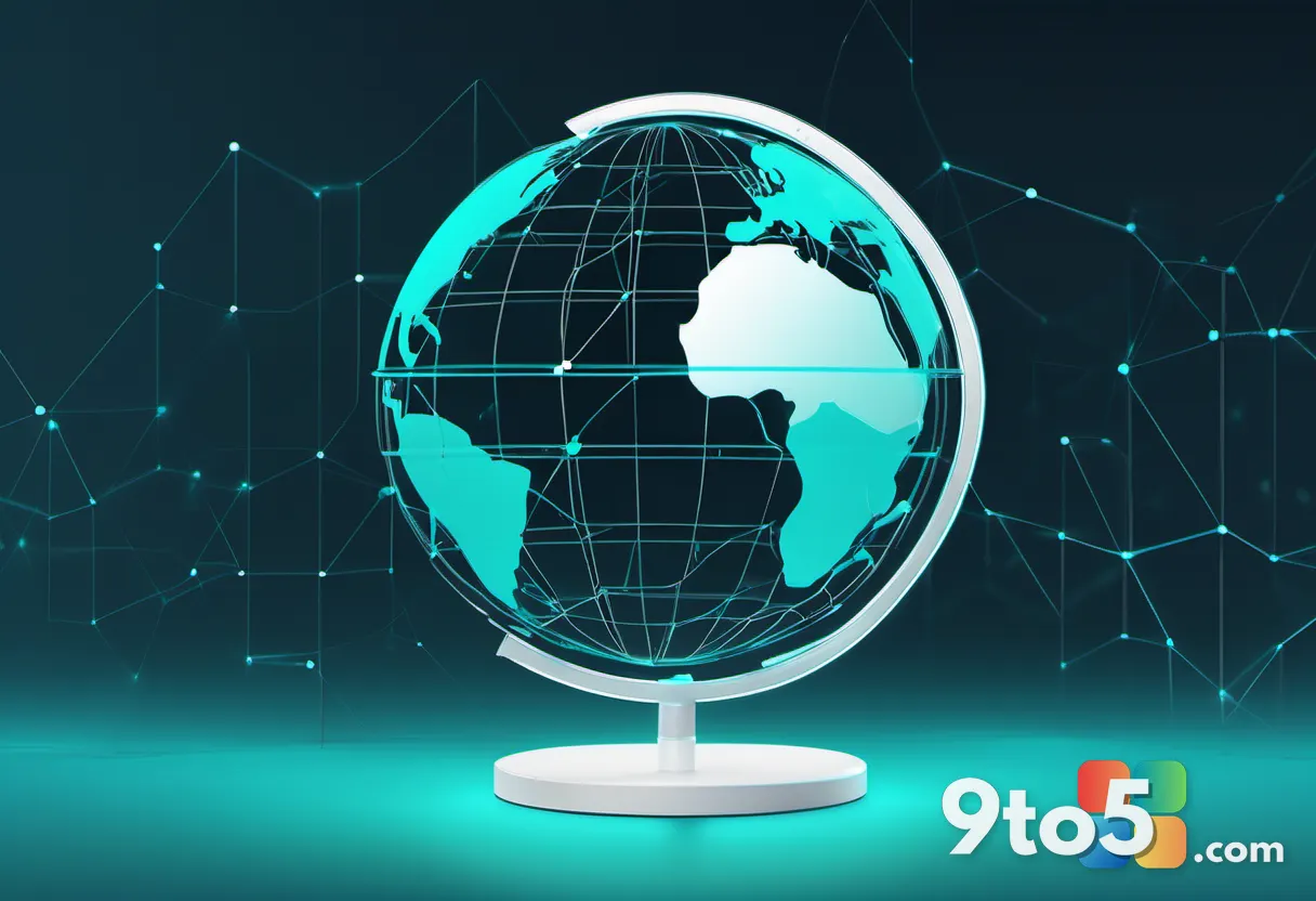 A minimalist illustration of a globe with interconnected network nodes glowing in teal and white, representing global cl