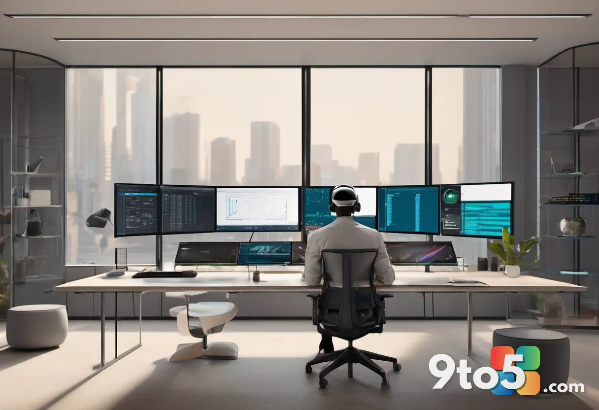 A split screen showing a researcher at a desk with multiple monitors on one side and a person wearing headphones listeni