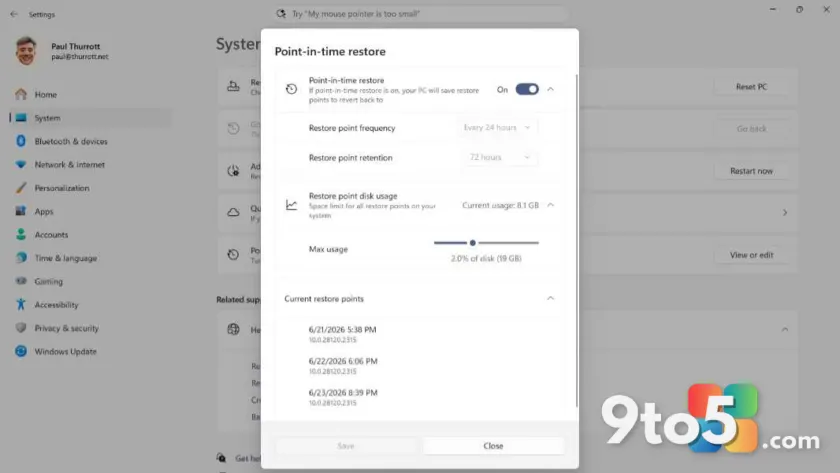 Microsoft rolls out Point-in-Time Restore for Windows 11, but with a catch