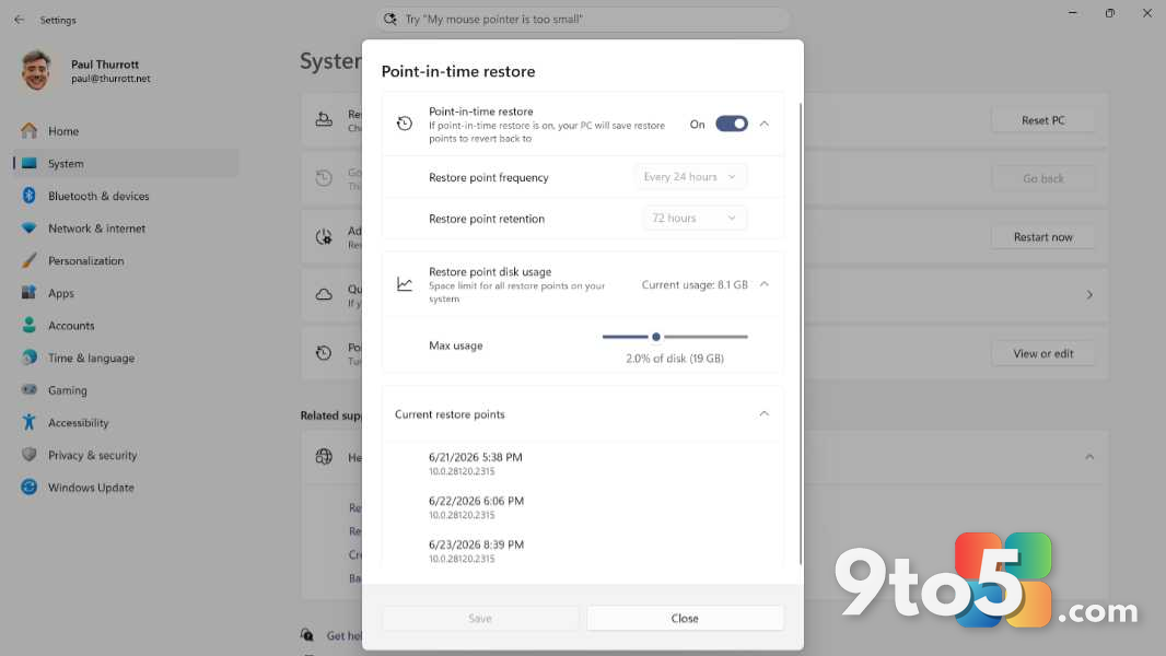 Microsoft rolls out Point-in-Time Restore for Windows 11, but with a catch