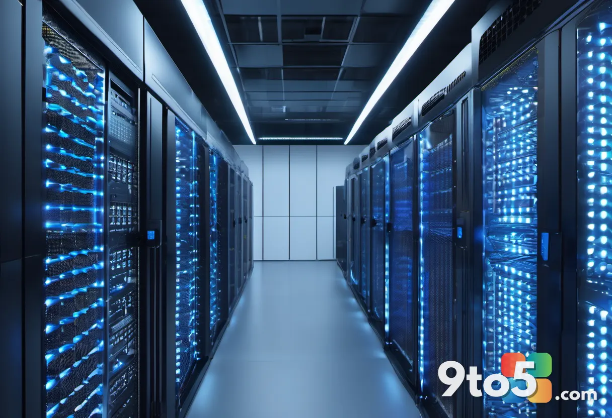 Close-up of a server rack with blinking LED lights in a modern data center. Cool blue tones emphasize technology and inf