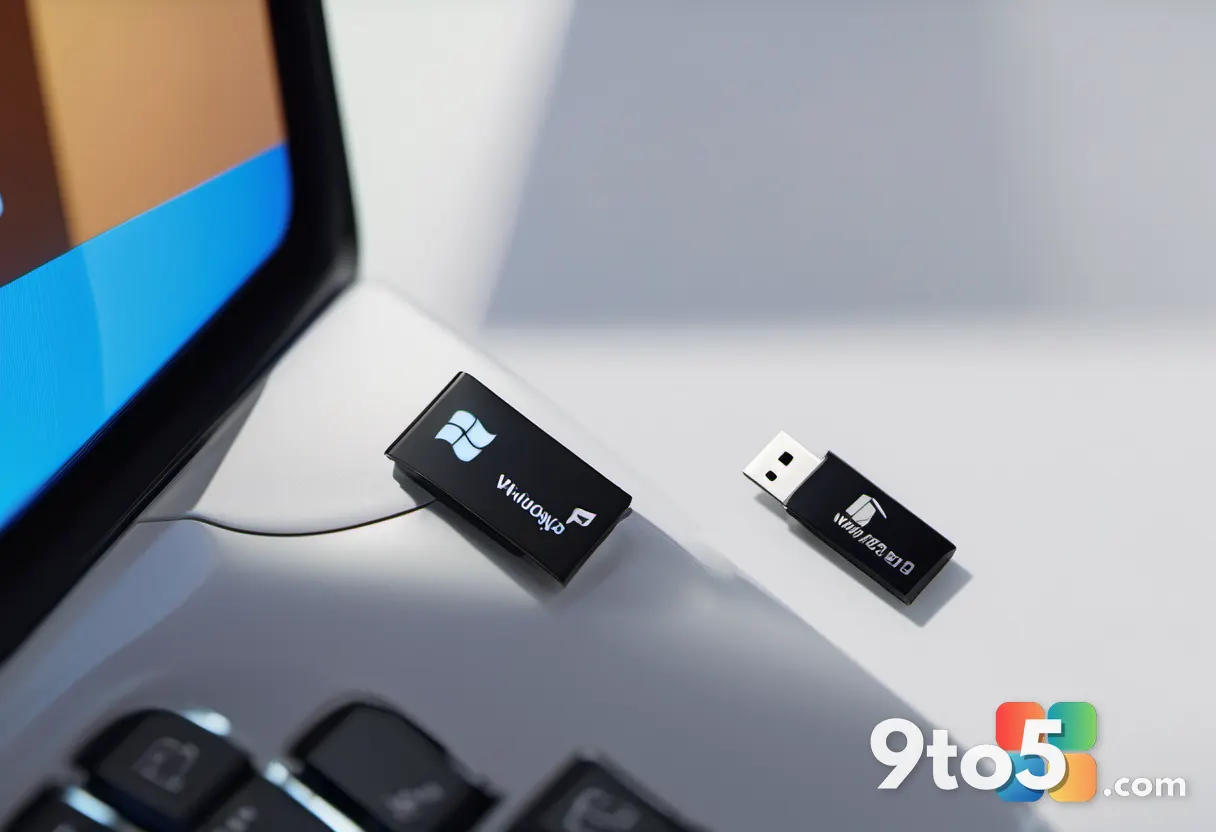 A close-up of a hand holding a USB drive with a Windows logo, symbolizing data backup and preservation.