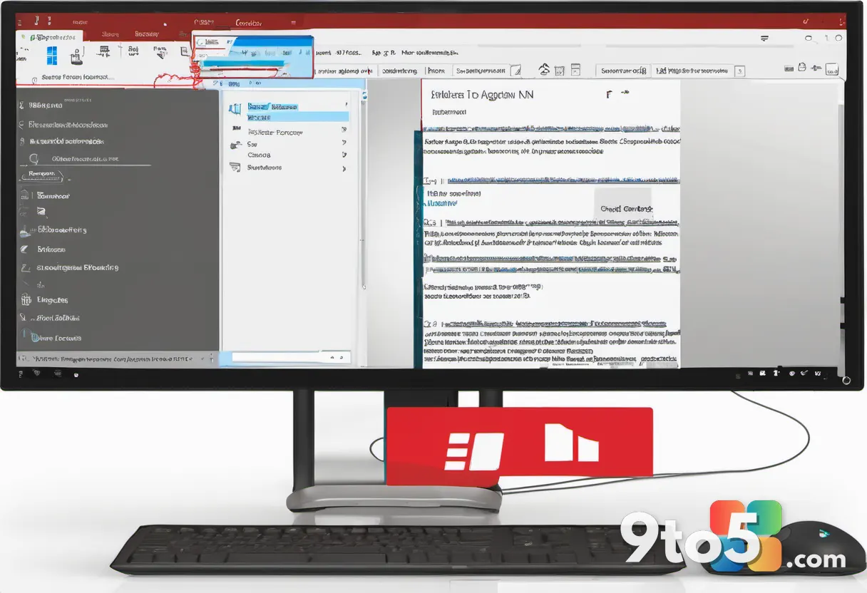 A close-up photo of a computer monitor displaying a PDF document in Microsoft Edge, with a red prohibition sign overlay 