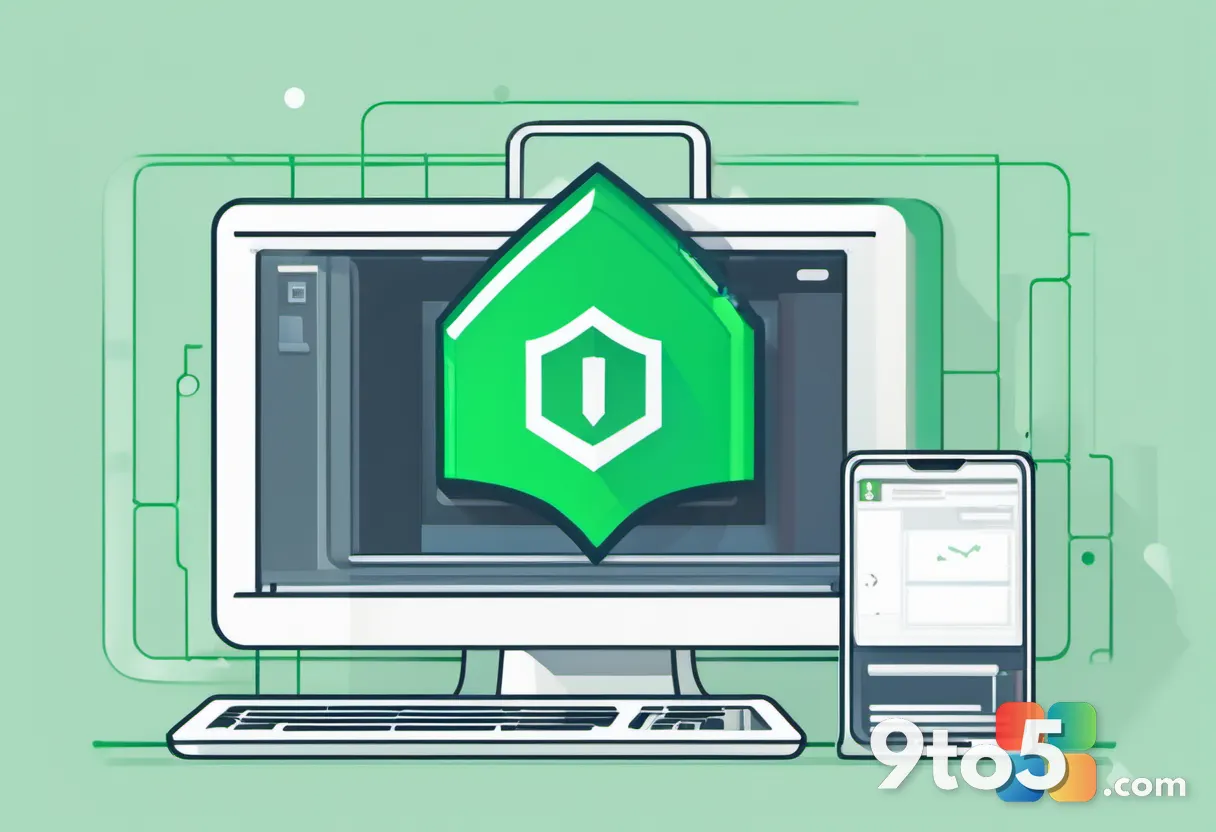 A split-screen illustration showing a shield icon blocking red arrows on the left (router) and a laptop with a green che