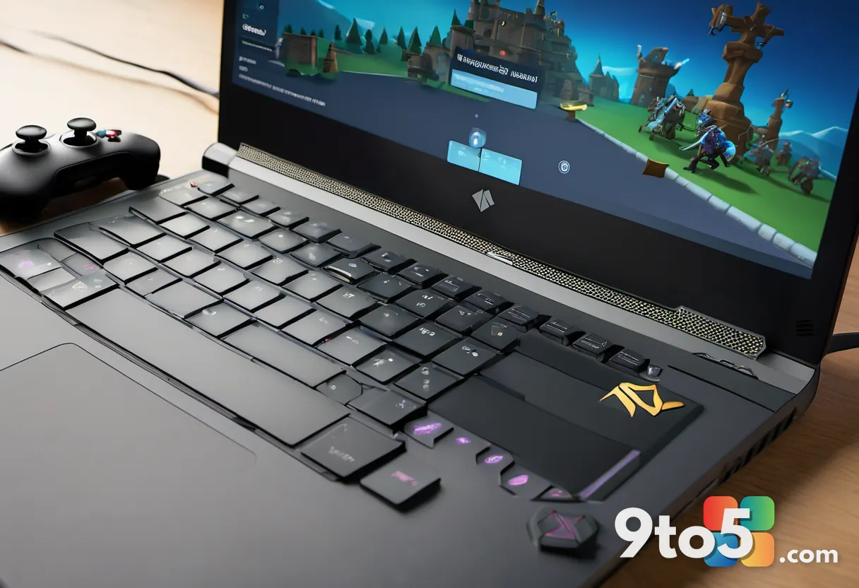A close-up shot of a modern gaming console controller next to a laptop displaying the RuneScape interface, symbolizing c