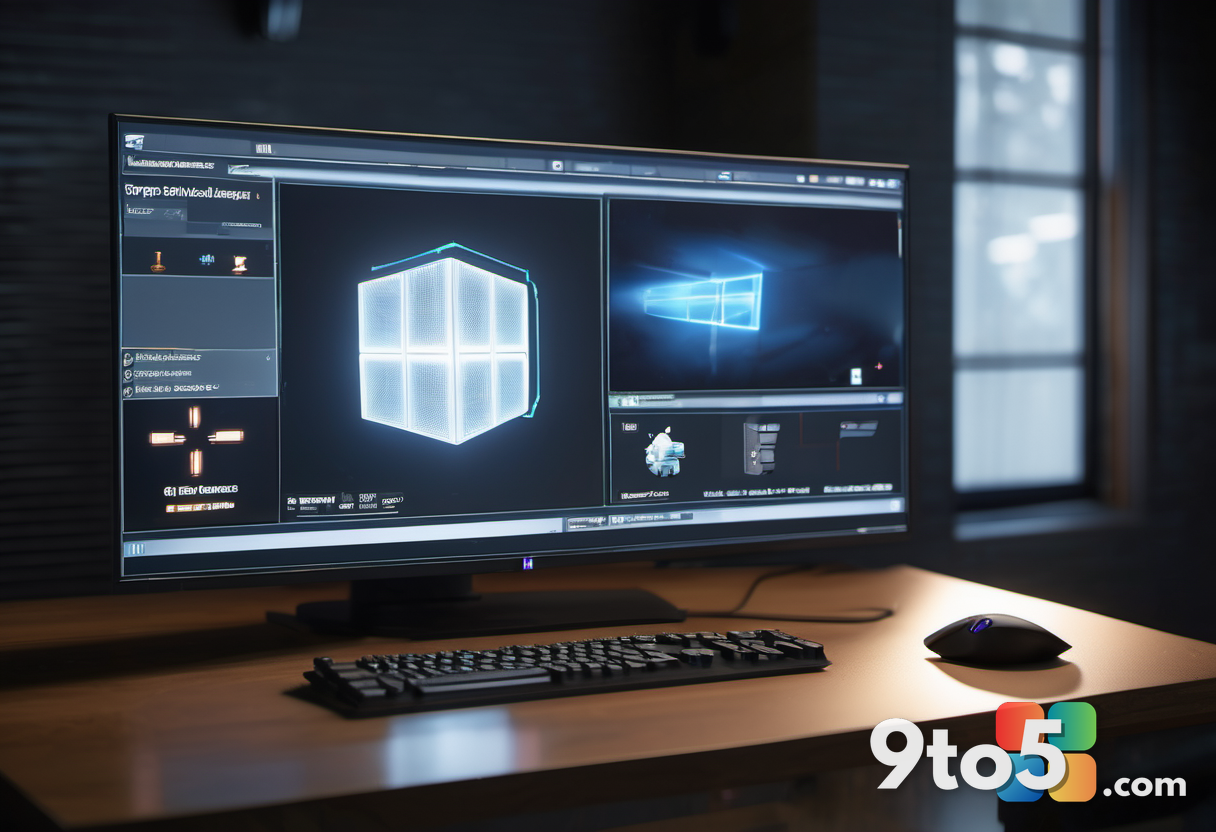 A close-up of a computer monitor displaying a high-fidelity video game scene with sharp textures and dynamic lighting. T