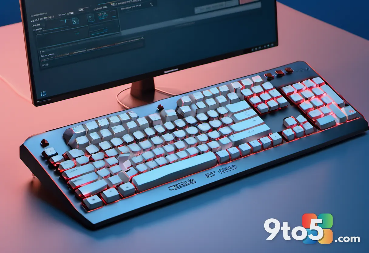Close-up of a mechanical keyboard with backlit keys, focusing on modifier keys like Ctrl and Alt. The lighting is cool b