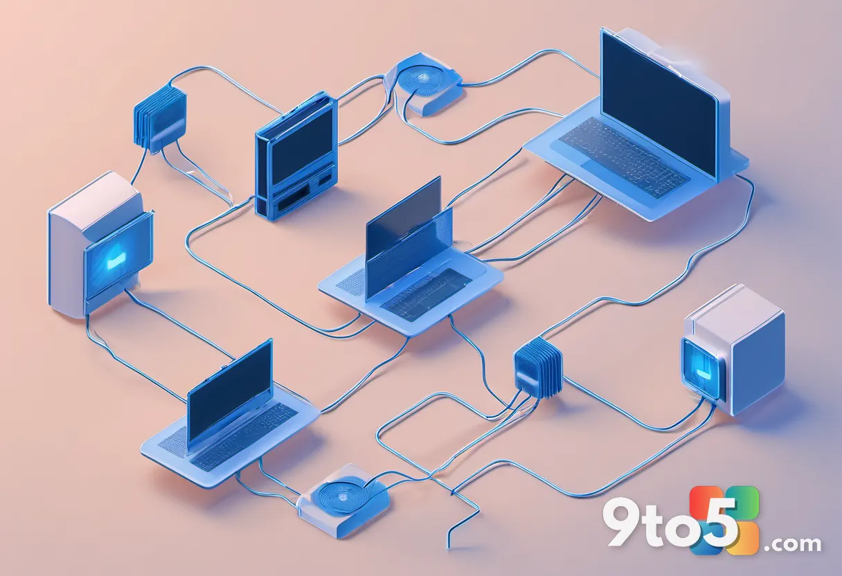 An abstract illustration of network cables connecting to a central hub, symbolizing secure boot and authentication impro