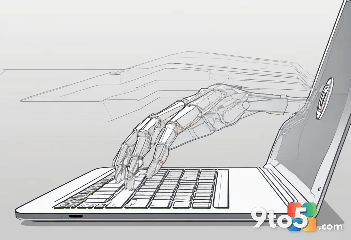 A close-up of a hand using a precision touchpad on a laptop, with subtle digital scroll lines flowing upward to represen