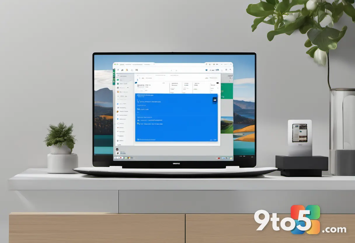 A conceptual illustration of Windows 11's modernization roadmap, featuring floating UI elements like File Explorer icons