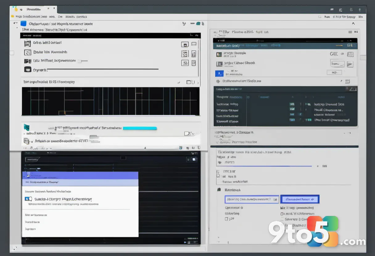 A split-screen comparison showing a sleek, dark-mode enabled file copy progress dialog on the left and an outdated, ligh