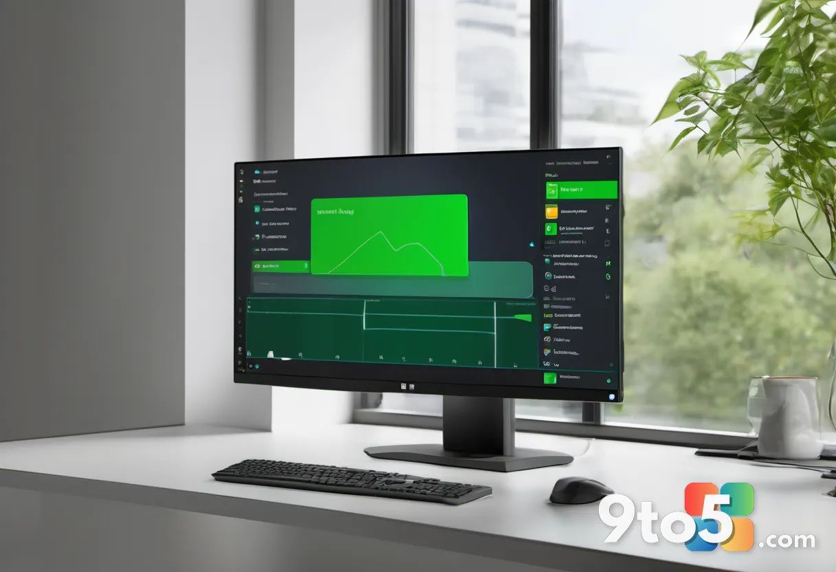 A clean desktop monitor displaying a Windows Update settings window with a green checkmark, indicating successful instal