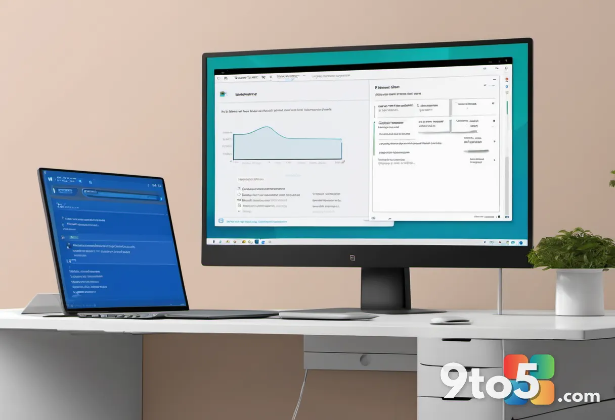 A close-up of a computer monitor showing the .NET Framework installation screen with a progress bar, set on a clean desk