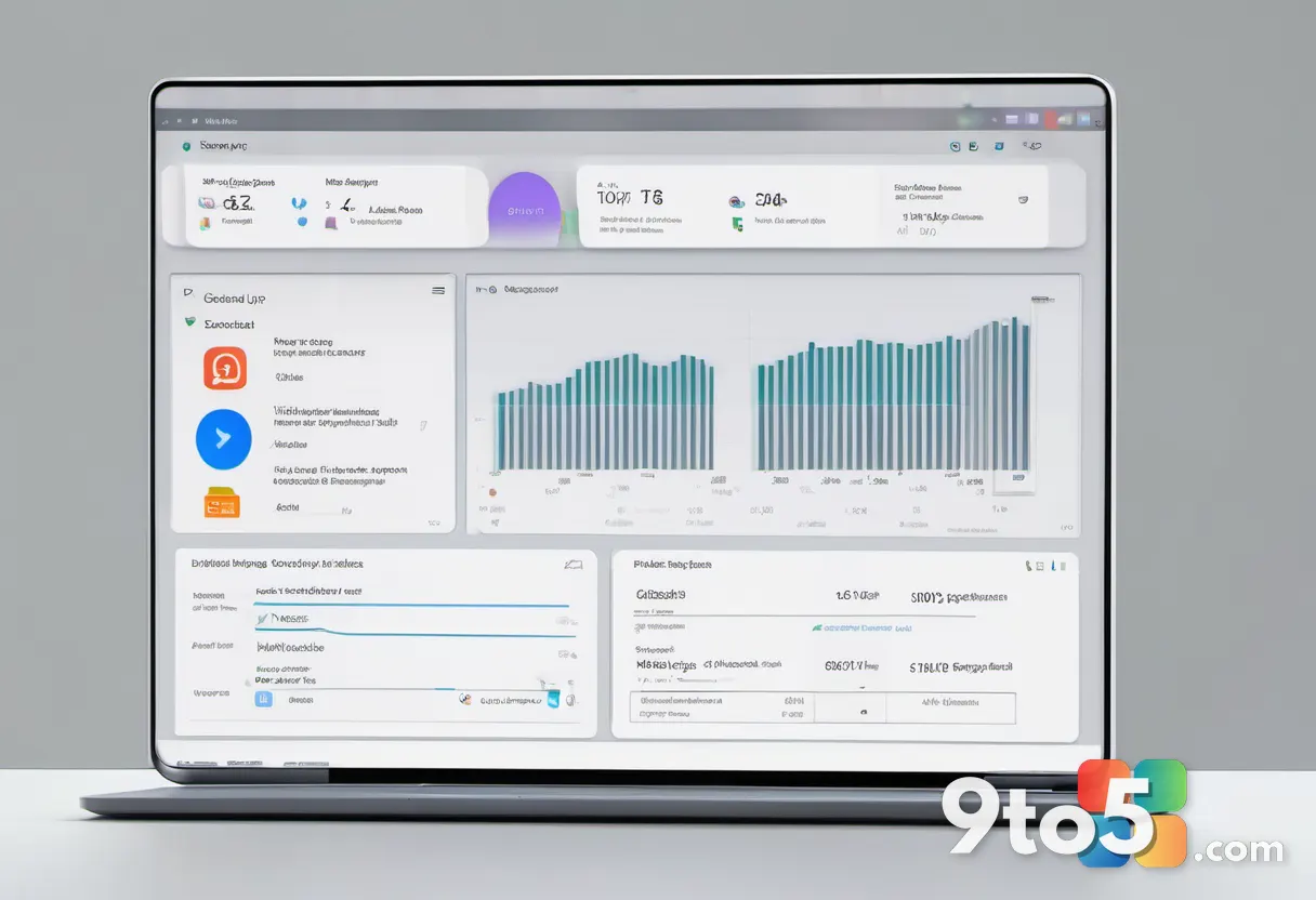 A close-up of a laptop screen showing a refreshed taskbar with neatly arranged information cards, soft focus background,