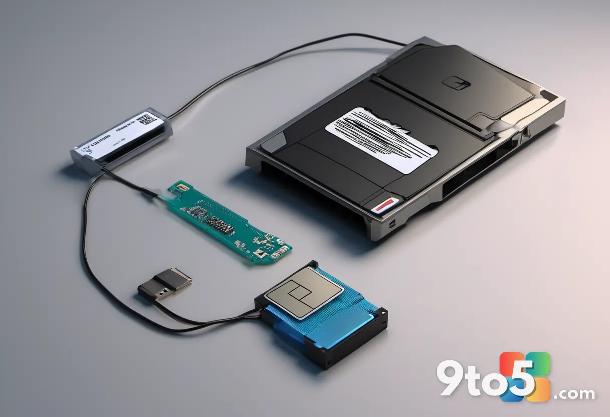 Close-up of an old floppy disk labeled with handwritten text sitting next to a modern USB drive, symbolizing technologic