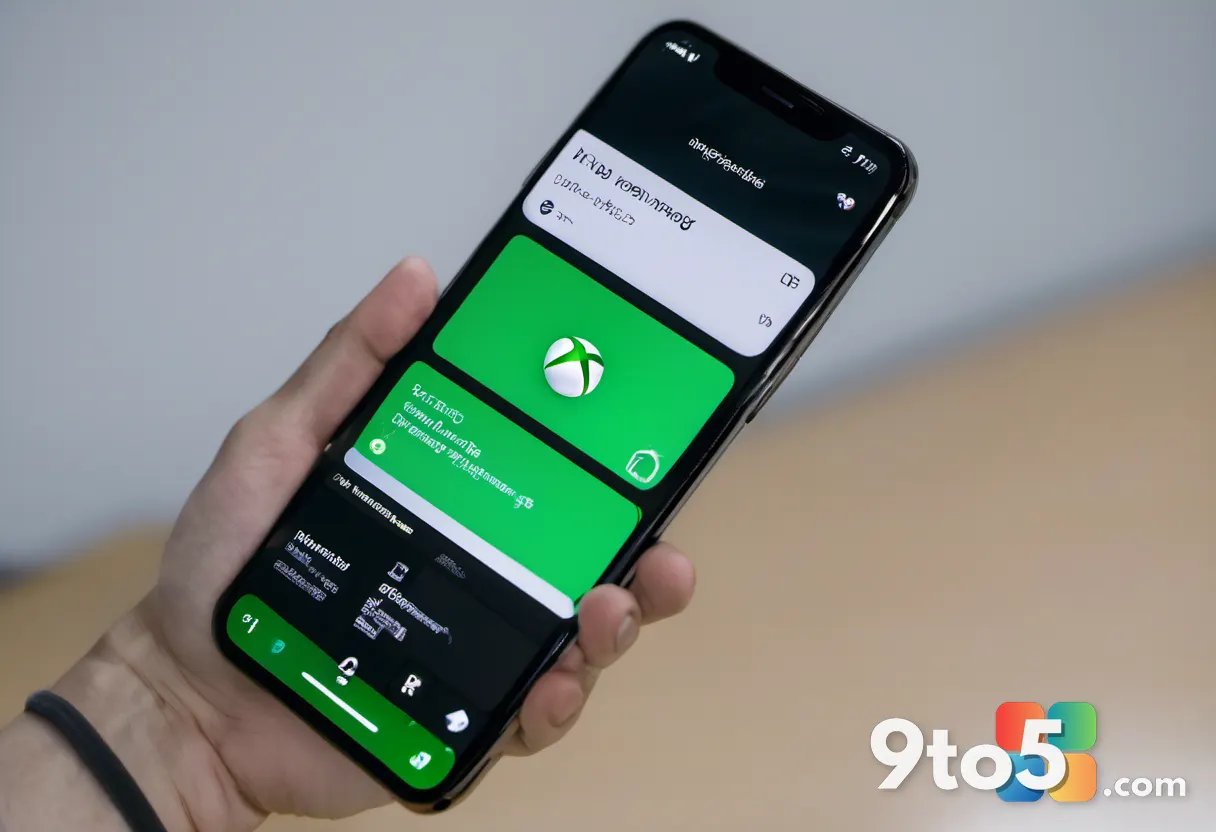 A close-up of a smartphone screen showing the Xbox Cloud Gaming app with a game loading screen, held in a person's hand