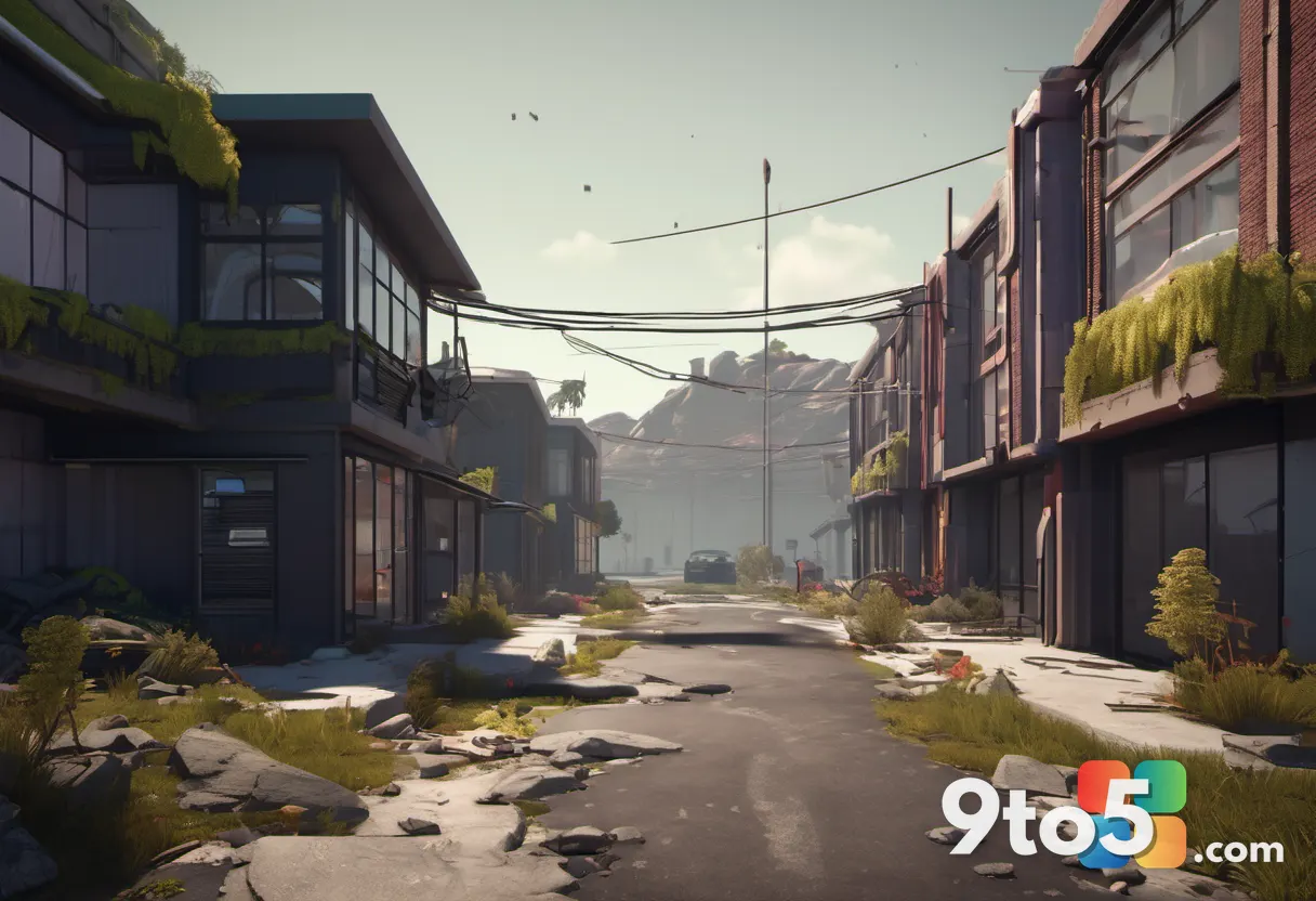 A split composition showing a vibrant, chaotic zombie survival game scene on one side and a sleek, minimalist studio log