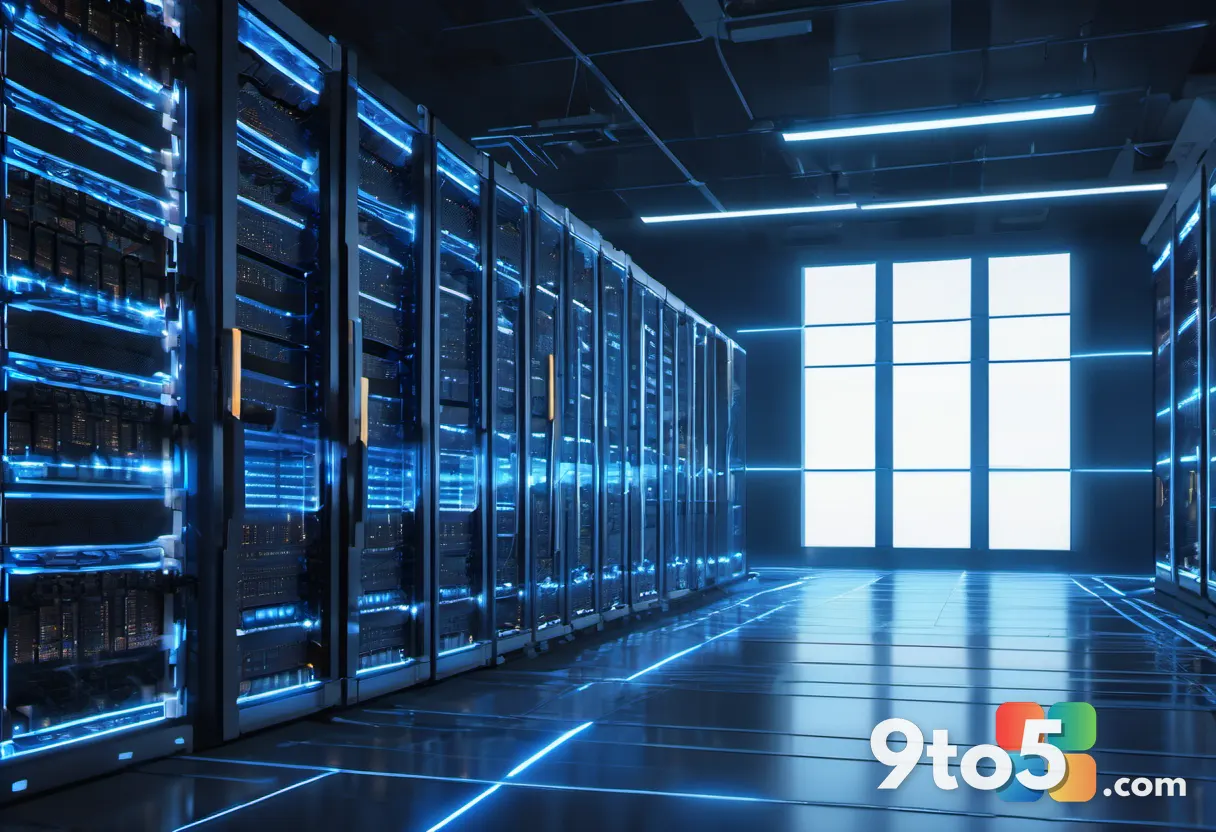Abstract representation of global supply chain logistics with glowing blue data lines connecting server racks and memory