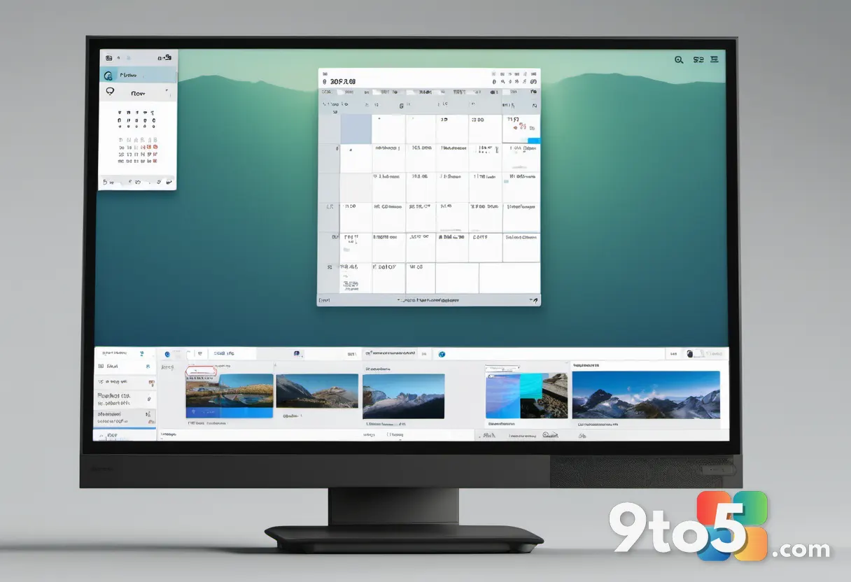 A calendar widget floating near a system clock, displaying upcoming events in a compact view.