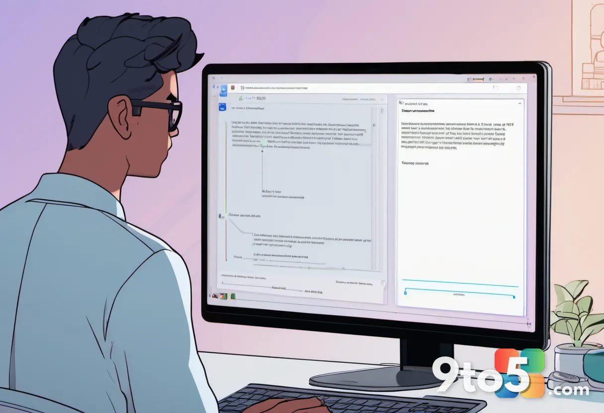A close-up of a frustrated IT analyst looking at a screen with error messages, while a calm AI interface displays a "Rev