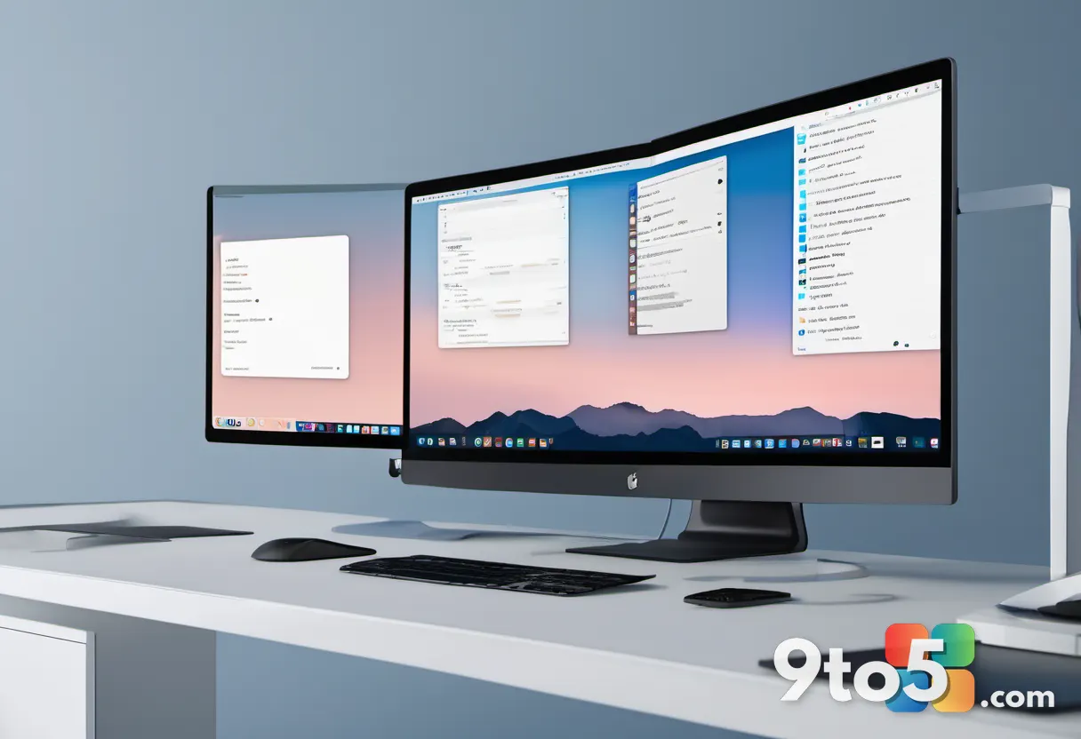 A modern desk setup showing an iPhone displaying a copied text snippet and a Windows 11 laptop ready to receive it, conn