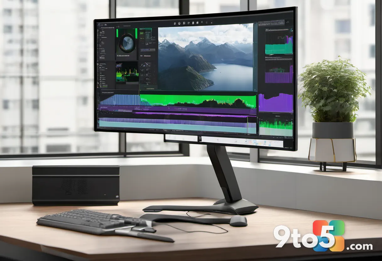 A side view of the monitor's I/O panel showing two HDMI ports, a DisplayPort, USB connectors, and a headphone jack neatl