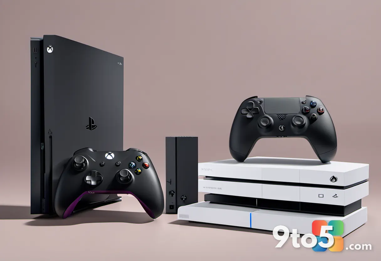 A modern Xbox controller resting on a desk next to a stack of classic PlayStation game cases, symbolizing the transition